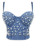 HO Dam Bustier Crop Top Mesh Korsett Topp Push Up Rhinestone Diamant BH Club Fest Väst Pb-l