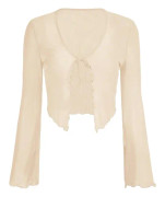 dusa Dam Sheer Shrug Crop Top Långärmad Tie Front Lettuce Trim Mesh Open Cardigan Top Apricot X-Large