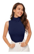 dusa Dam ärmlös hög polotröja figursydd tank top polotröja Turt X-Large