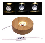 Justerbar LED-displaybas i trä, 4 tum, med 12 LED-lampor för 3D-laserkristallglaskonst