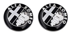 2 st Alfa Romeo Vapensköld Svart Logotyp 74mm Främre Huv Bakre Emblem