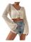 dusa Dam Bell Långärmad Tie Up Front Hollow Out Sheer Knit Crop Cardigan Apricot Large