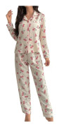dusa Dam 2-delade tryckta pyjamas set sovkläder knapp upp skjorta med byxor körsbär beige medium