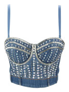 hutiff Dam Bustier Toppar Rhinestone Paljetter Glitter Denim Korsett Push up BH Blå 2 Small
