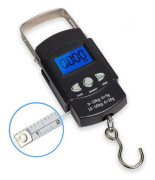 Digital elektronisk fiskevåg med måttband, hängande krok, bakgrundsbelyst LCD-display, 110 lb/50 kg (2 AAA-batterier ingår ej)