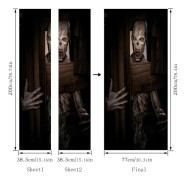 Halloween 3D dödskalle dörr klistermärken, 30 x 79 tum läskig realistisk skelett dörr tapet