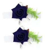 Handledsblommor för bröllop - 2 st brudtärnas sidenhandledsblommor bröllopsceremoni dekoration (blå)