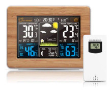 Trådlös väderstation med barometer/väderprognos/larm, färgskärm inomhus/utomhus multifunktionsklocka termometer hygrometer