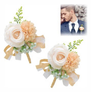 2 st Bröllops Boutonniere i Champagne, Bröllopsblomma handledsdekoration, Brudtärnans handledsblomma Lämplig