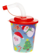 Plastmugg med tub och lock 3D jul