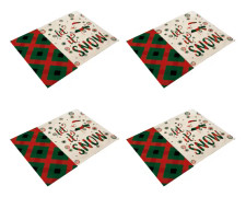 Set med 4 Vintersnö köksmatta Vändbar bomullssäckväv Xmas