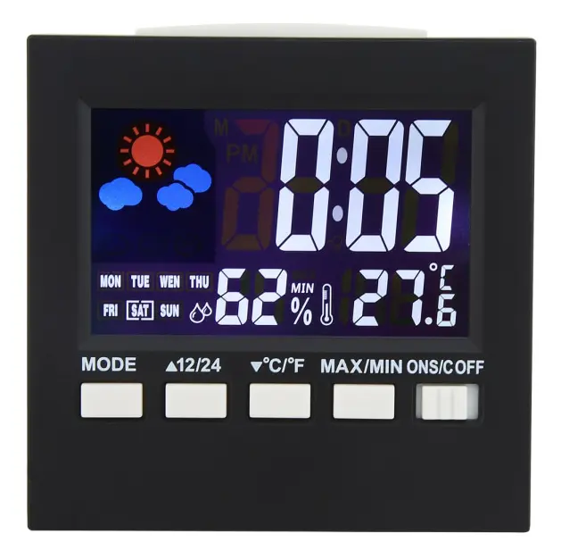 Multi Bakgrundsbelysning Digital väckarklocka Termometer Hygrometer