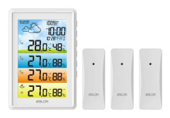 Trådlös väderstation, digital temperatur- och luftfuktighetsmätning, färgglatt barometerprognos, månfas, alarm, 3 sensorer., Svart