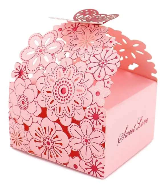 50 st/set Blomfjäril ihålig godisbox kakgåva lådor romantiska bröllopsdekorationer söt chokladlåda festtillbehör Pink 8*7*6.5CM