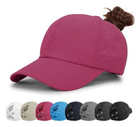 Baseballkeps för kvinnor, solhatt med hästsvans, golfkepsar för damer, korsade justerbara hattar rose Red