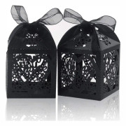 Laser Cut Boxes 60 st Tack Presentförpackningar Bröllop Fest Godisaskar Spets Godisaskar Black