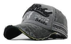 Vintage Bomulls Basebollkeps Mode Tvättat Denim Retro Fransad Kant Solhatt Broderad Truckerkeps för Män Black