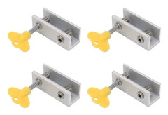4-pack Fönsterlås Aluminiumlegering Justerbar Glidande Säkerhetslås Stopp med Nyckel för Vertikal Horisont Fönster Dörr 2 Fästningshål för Hem Sovrum