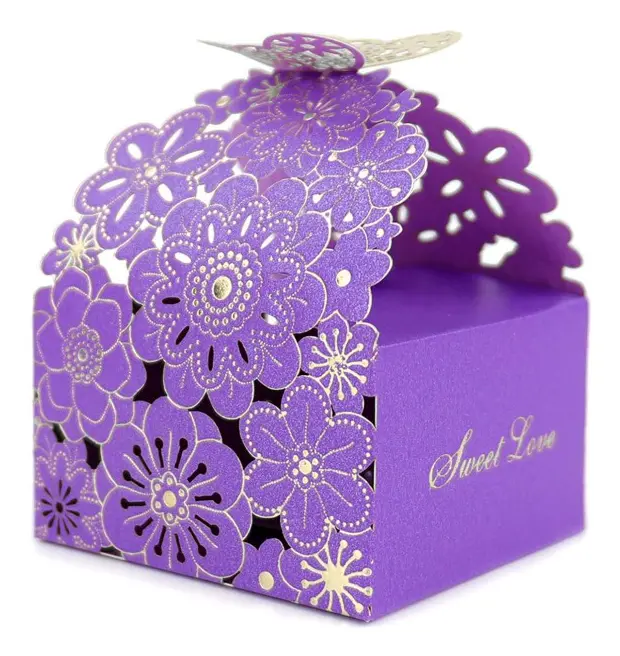 50 st/set Blomfjäril ihålig godisbox kakgåva lådor romantiska bröllopsgåvor söt chokladlåda festtillbehör Purple 8*7*6.5CM