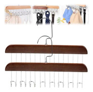 2-pack Multifunktionella Hängare med Halkskydd, Träbälteshängare för Garderob med 8 Krokar, Halkskyddande Multikroksklädställning, Multifunktionell Hängare med