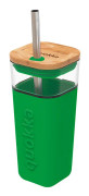 Quokka skål LIQUID CUBE GREEN | GLAS GLAS MED HALM OCH SILIKONLOCK 540 ML
