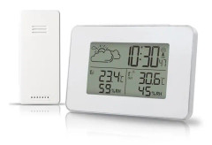 Vit - FJ3364 Digital väckarklocka, väderstation, trådlös sensor, hygrometer, termometer, LCD-klocka, klocka