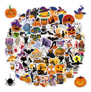 Halloween-klistermärken 2024 holografiska laserklistermärken för bagage, vattenflaskor, semesterfester, dekoration, vattentäta Halloween-klistermärken A+B 100pcs