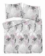 Mikrofibersängkläder 160x200 grå monstera blad 4985 A Ljus 71