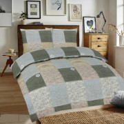 Flanellsängkläder 160x200 F-67A-1 lappar inskriptioner beige grafitgrå