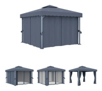 The Living Store Paviljong med draperi 3x3 m antracit aluminium