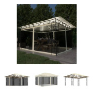 The Living Store Paviljong med myggnät och ljusslinga LED 4x3x2,73 m gräddvit