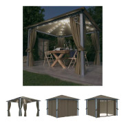 The Living Store Paviljong med gardin & ljusslinga LED 3x3m taupe aluminium
