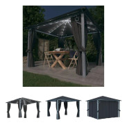 The Living Store Paviljong med gardin & ljusslinga LED 3x3 m antracit aluminium