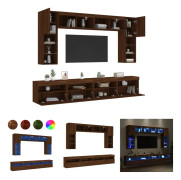 The Living Store Väggmonterade tv-skåp 8 delar med LEDs brun ek - TV-bänkar