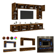 The Living Store Väggmonterade tv-skåp 8 delar med LEDs rökfärgad ek - TV-bänkar