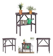The Living Store Växtbord med hylla grå 78x38x82,5 cm massivt granträ - Växtställ