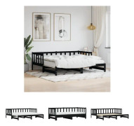 The Living Store Dagbädd med extrasäng svart 90x190 cm massiv furu - Sängar & sängramar