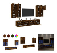 The Living Store Väggmonterade tv-skåp 7 delar med LEDs rökfärgad ek - TV-bänkar