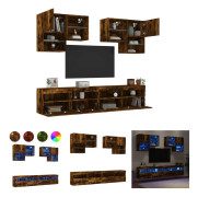 The Living Store Väggmonterade tv-skåp 6 delar med LEDs rökfärgad ek - TV-bänkar