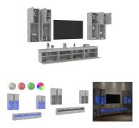 The Living Store Väggmonterade tv-skåp 7 delar med LEDs betonggrå - TV-bänkar