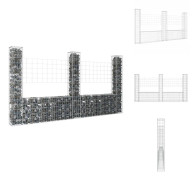 Staket - Living U-formad gabionkorg med 3 stolpar järn 260x20x150 cm