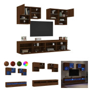 The Living Store Väggmonterade tv-skåp 6 delar med LEDs brun ek - TV-bänkar
