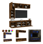 The Living Store Väggmonterade tv-skåp 7 delar med LEDs rökfärgad ek - TV-bänkar