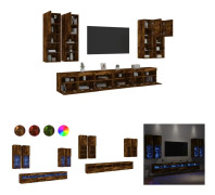 The Living Store Väggmonterade tv-skåp 7 delar med LEDs rökfärgad ek - TV-bänkar
