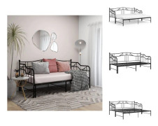 Sängar & sängramar - Living Utdragbar sängram bäddsoffa svart metall 90x200 cm