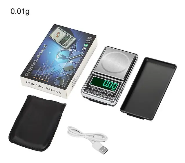 Digital fickvåg USB-laddning 500g/0,01g Mini elektronisk smyckesvåg（500g-0,01g）