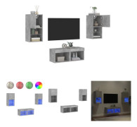 The Living Store Väggmonterade TV-skåp 4 delar med LEDs betonggrå - TV-bänkar