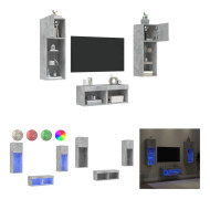 The Living Store Väggmonterade TV-skåp 4 delar LEDs betonggrå - TV-bänkar
