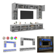 The Living Store Väggmonterade tv-skåp 8 delar med LEDs betonggrå - TV-bänkar