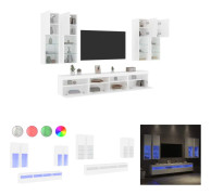 The Living Store Väggmonterade tv-skåp 7 delar med LEDs vit - TV-bänkar